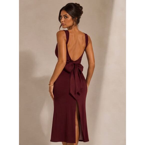 Oh Polly Dresses & Skirts - Oh Polly Burgundy Midi Dress with Bow Back